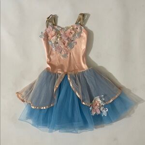 Peach and Blue Floral Kids Dance Costume